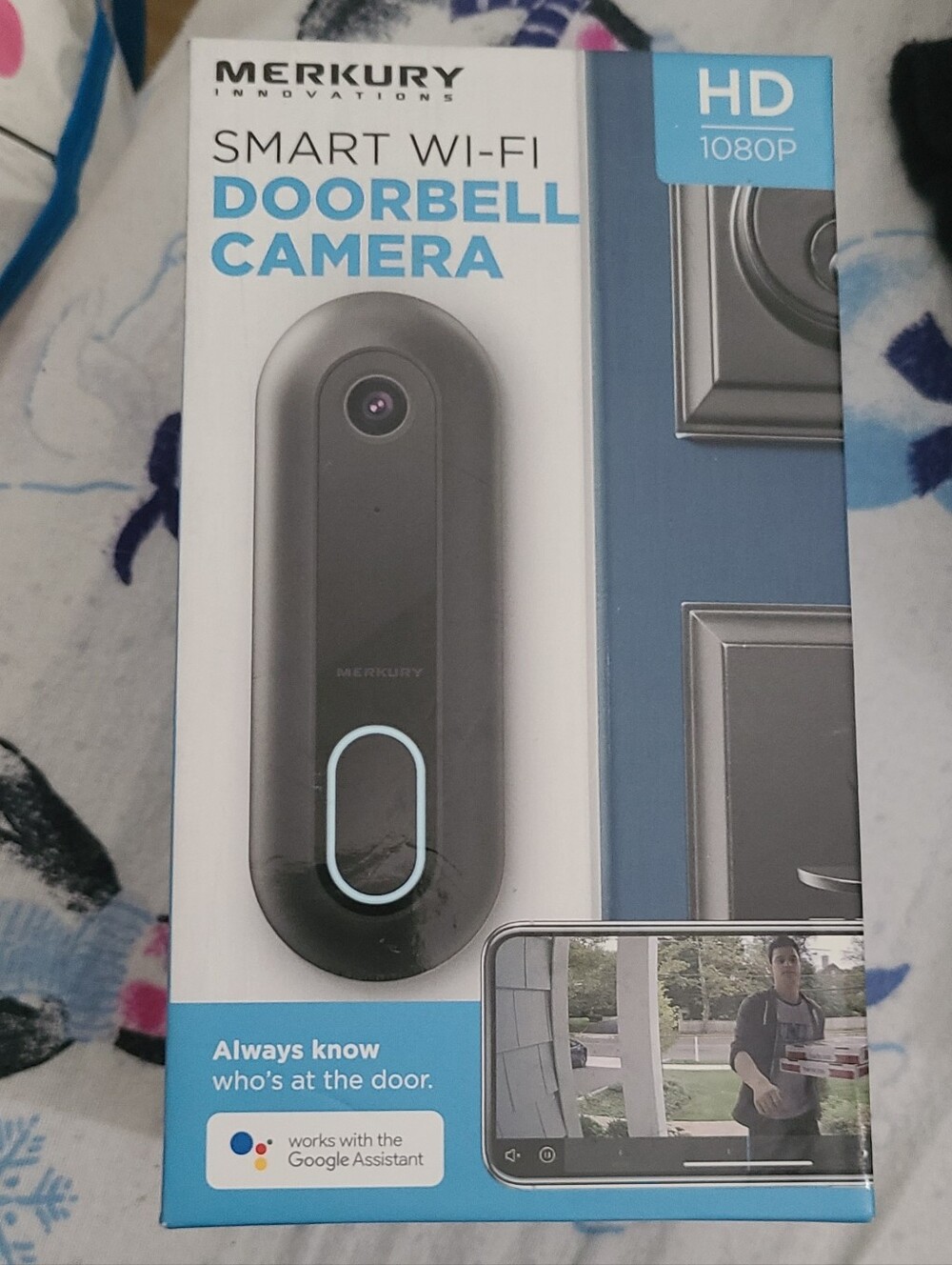 Smart Wi‑Fi Doorbell Camera - Black with Light Blue Accent